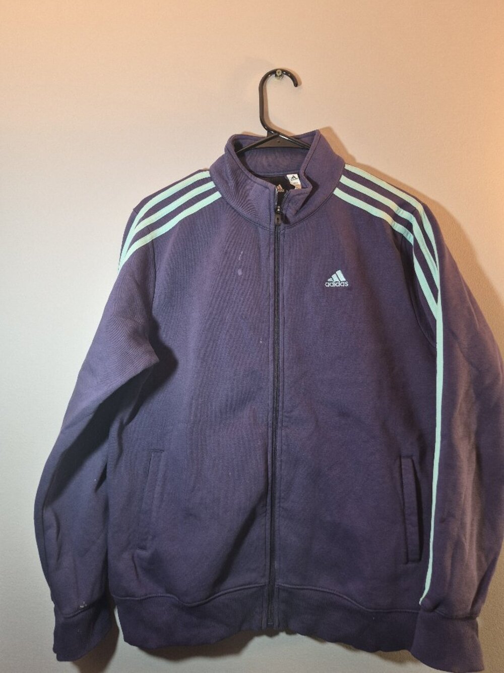 Adidas Track Jacket XXL Navy Blue Mint Stripes Full Zip